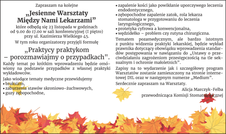 Jesienne Warsztaty  Między Nami Lekarzami